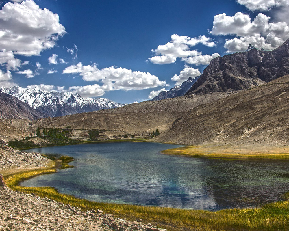 Borith Lake in Hunza Valley surrounded by Karakoram mountains, Gojal region Pakistan