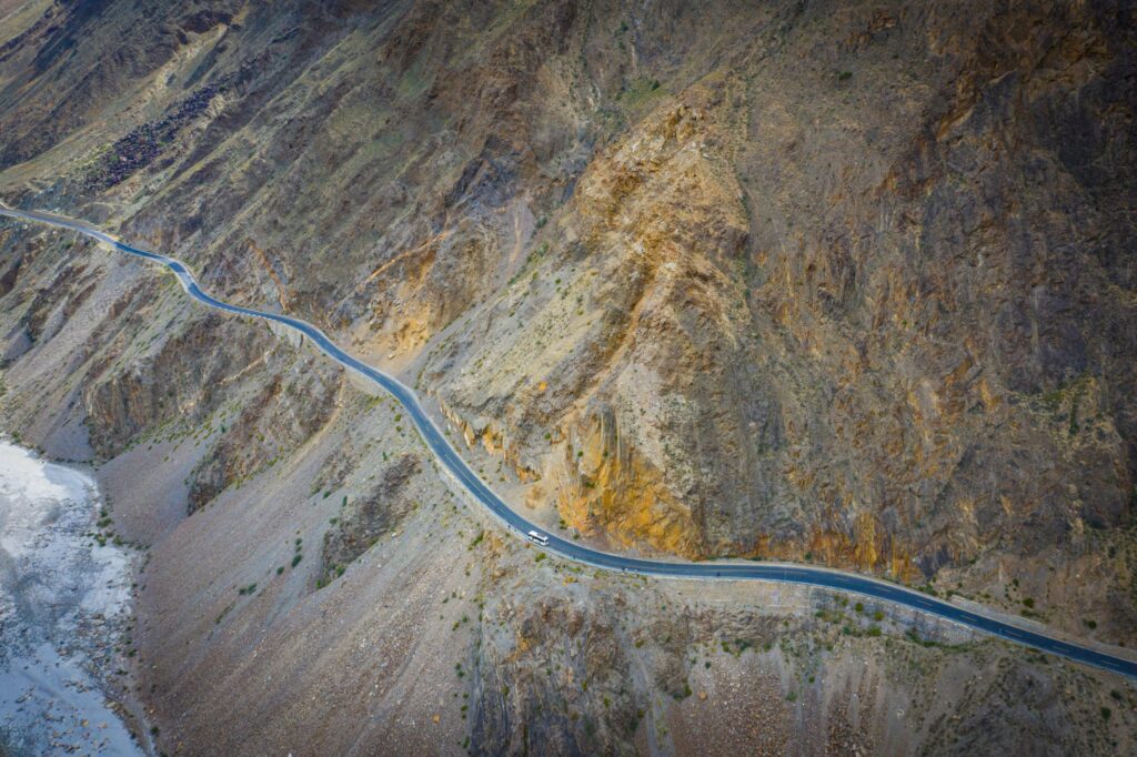 Mountain road journey from Islamabad to Hunza through northern Pakistan
