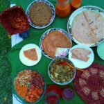 Traditional Hunza dish Chapshuro served with local bread and apricot oil in Hunza Valley, Pakistan.